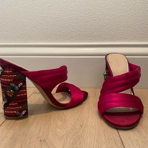 Zara Fuschia Open-Toe Embellished Mules
